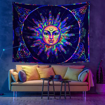 VIKAMA Sun Totem Tapestry Radiant Glow with Flowing Halo Living Room, Bedroom, Meditation Space Accent Wall Machine Washable