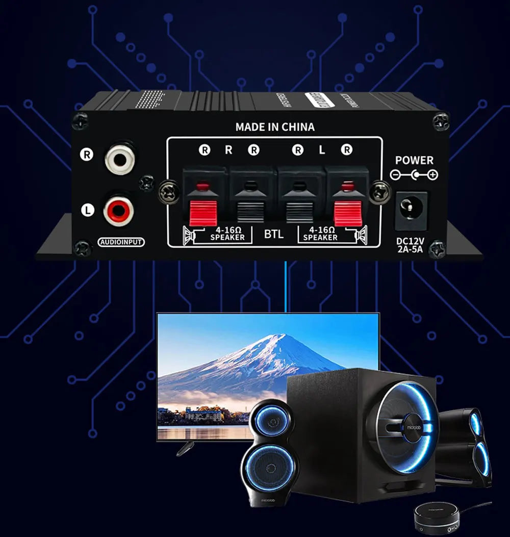AK-270 HIFI Amplifier Channel 2.0 Stereo Audio Sound Amp Bass Trebl for Home Theater Sound System