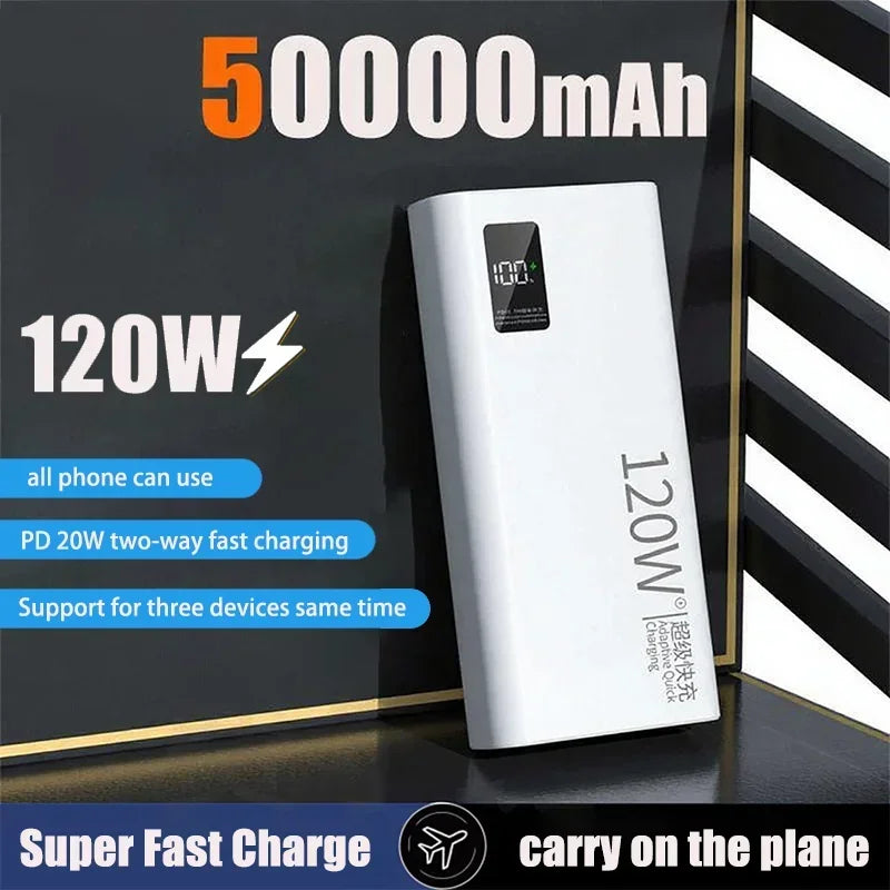 500000mAh 120W Power Bank Большая емкость Супер быстрая зарядка батареи Зарядка