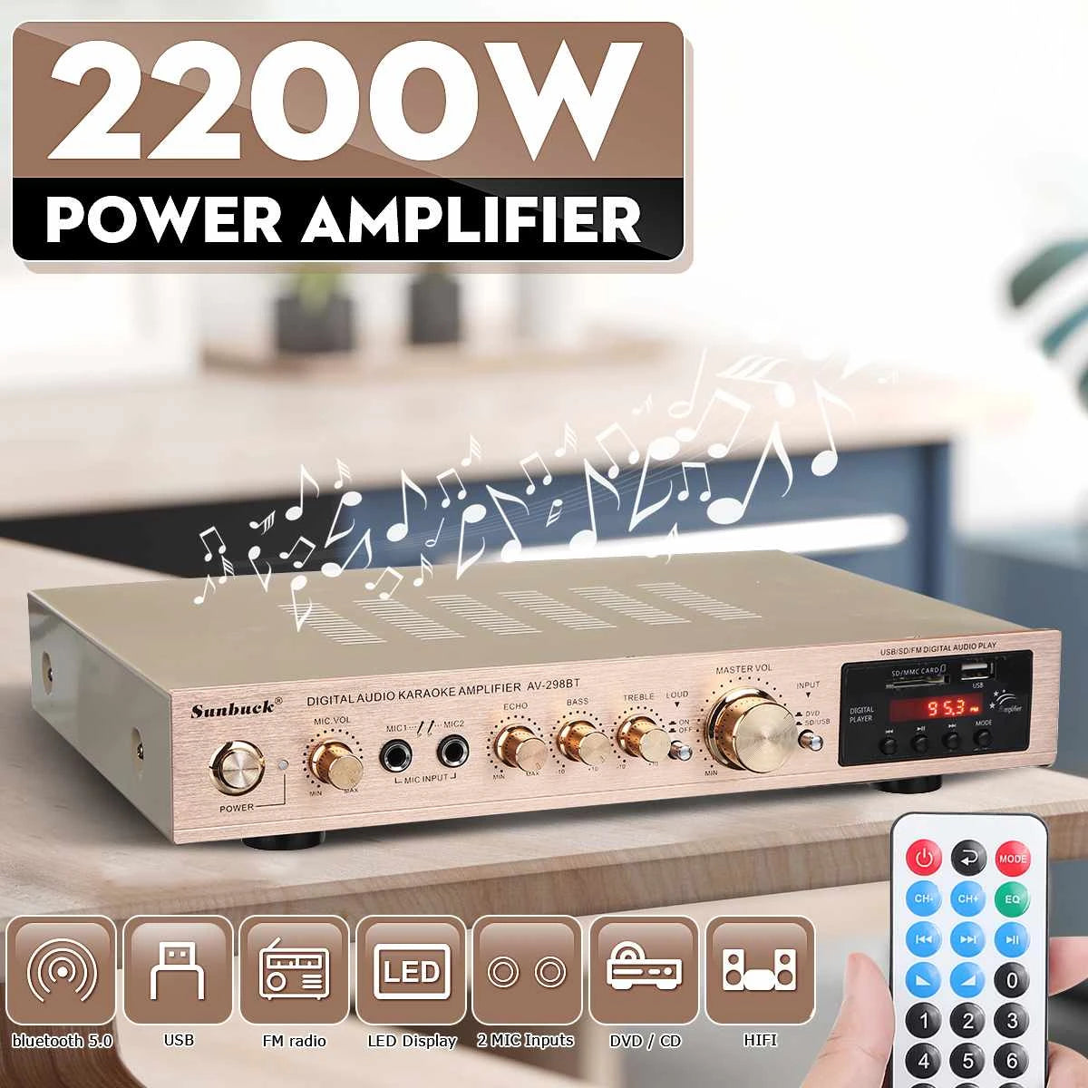 110/220V 2000W Bluetooth Power Amplifier Audio Subwoofers HiFi Stereo Surround Sound Digital Amplifiers For Home Karaoke theater