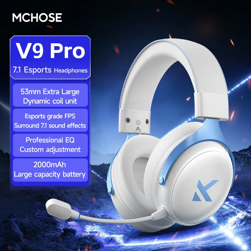 MCHOSE V9 Pro Gaming Wireless Headset7.1 Surround Sound Headphones Noise Canceling Mic Low Latency Lightweight for PS5 PC SWITCH