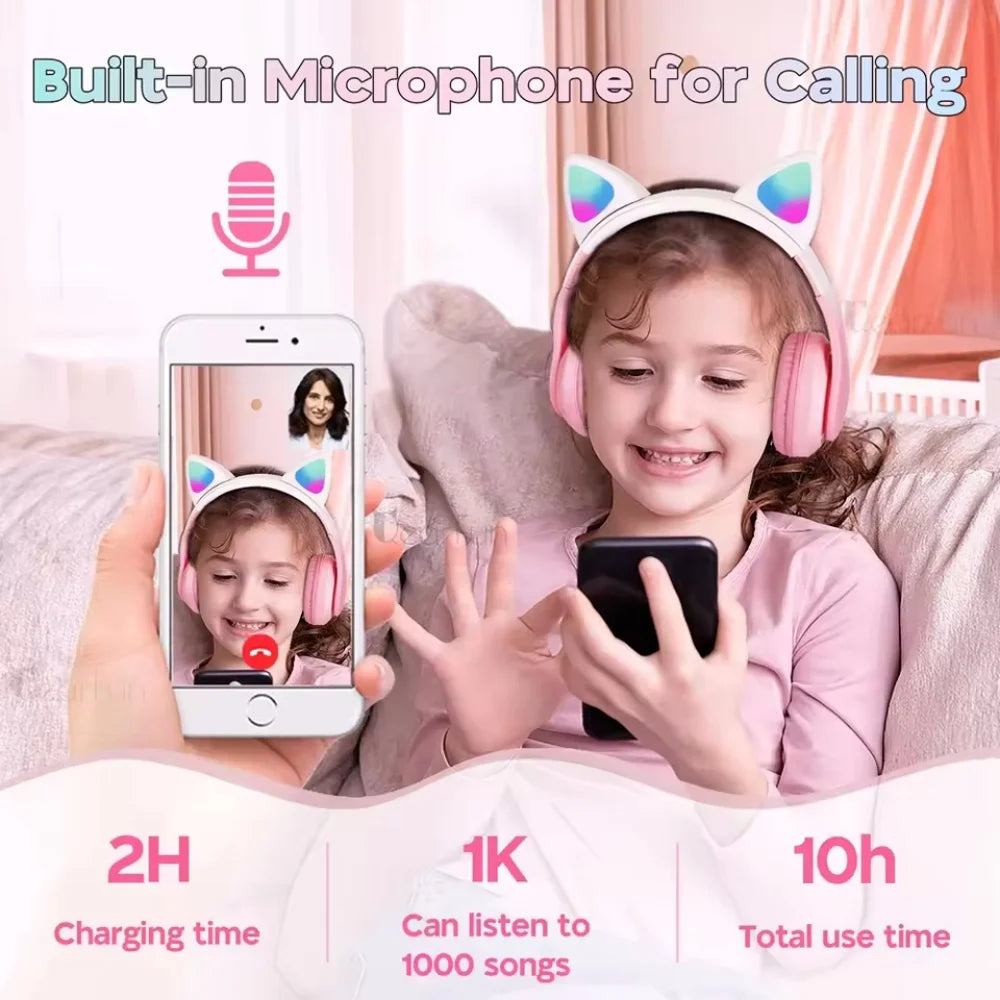 Wireless Headphones Cat Ears Bluetooth Earphones Stereo Music Earbuds Bluetooth Sports Gaming Headset with Mic for Phones