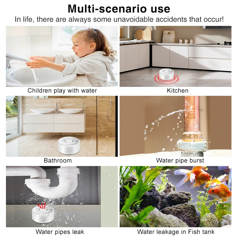 4Pack Water Leak Alarm Detector, 100dB Loud Alert Water Sensor, IP55 Waterproof, Sensitive Leak and Drip Alert, Easy Installati
