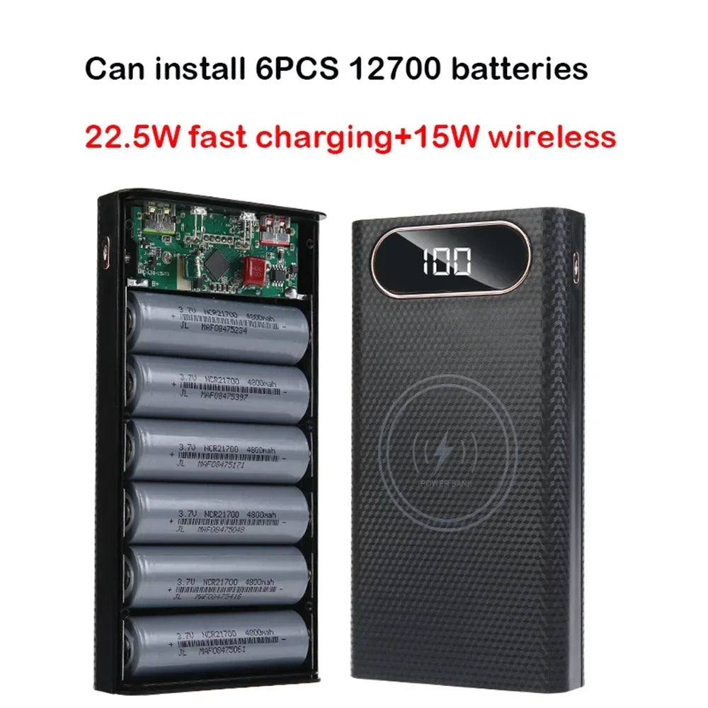 Battery Charger Box Power Bank Holder DIY Shell Case Dual USB 6x21700 With LED Light 21700 Battery Shell Storage Organize