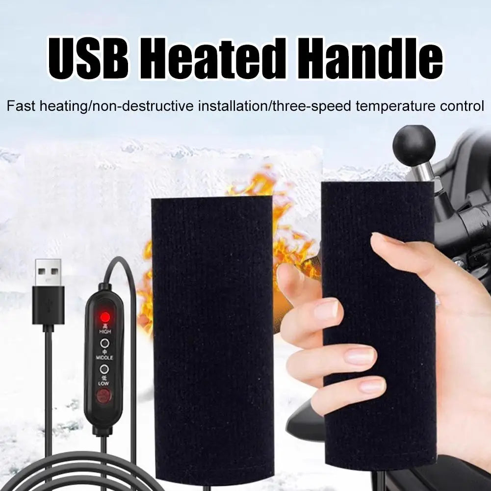 Motorcycle USB Heated Handlebar Grips 3 - Gear Temperature Control Fast Heating Non-Destructive Stick-On Installation Warmers