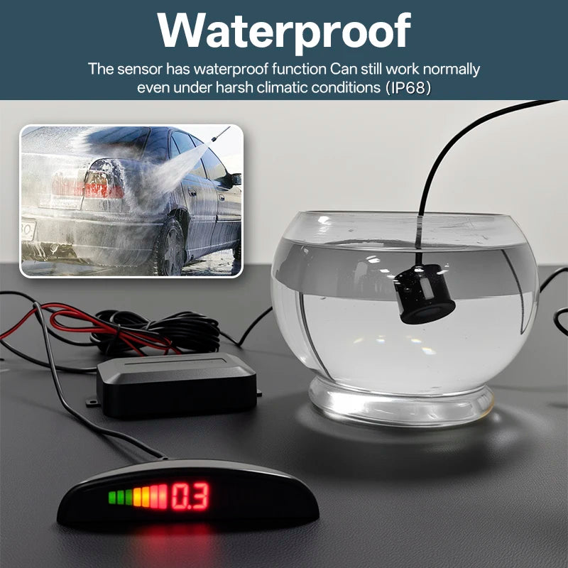 Hippcron 12V Car LED Parking Sensor Parking Kit Display Alarm With 22MM 4 Sensors Backlight Reverse Backup Radar Monitor System
