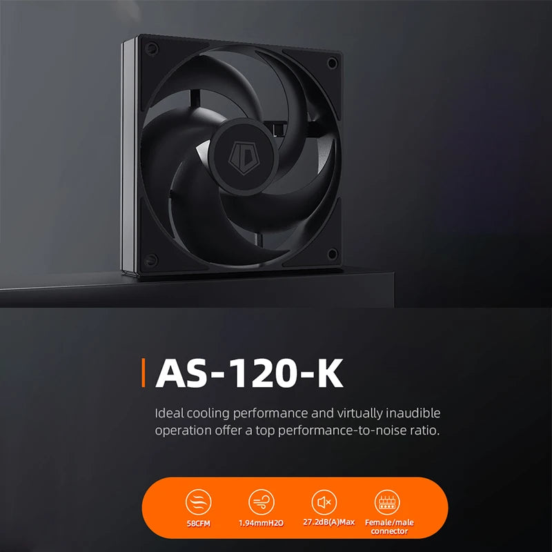 ID-COOLING AS-120-K 120mm High Performance Computer Cooling Fans,Fan Speeds：300- 2000 RPM,Hydraulic Bearing Quiet Long lifespan