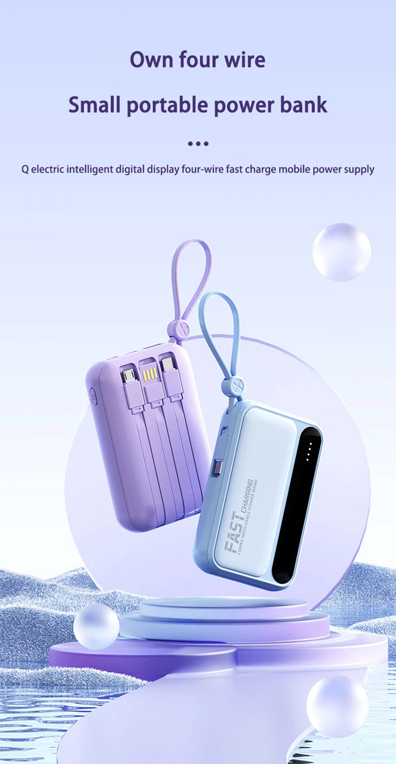 50000mAh Large Capacity Power Bank 4 In 1 Cables Intelligent Digital Display Laser Light  USB Fast Charging External Battery