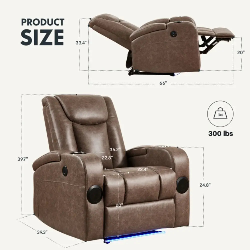 Recliner Sofa with Power Recline, Adjustable Split Back, USB Charging, Bluetooth Speakers & LED LightingRecliner Sofa with Power
