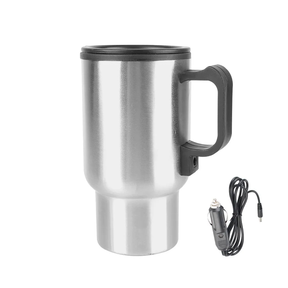 Water Coffee Milk Thermal Mug 12V 450ml Stainless Steel Vehicle Heating Cup Electric Heating Car Kettle Camping Travel Kettle