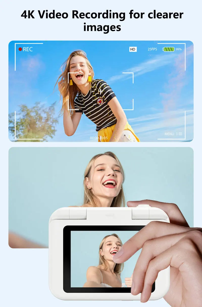 4K HD Pixel Camera 180° Flip-Up CCD Vlog Video Recorder for Selfies Student-Friendly Portable Compact Camera Gifts