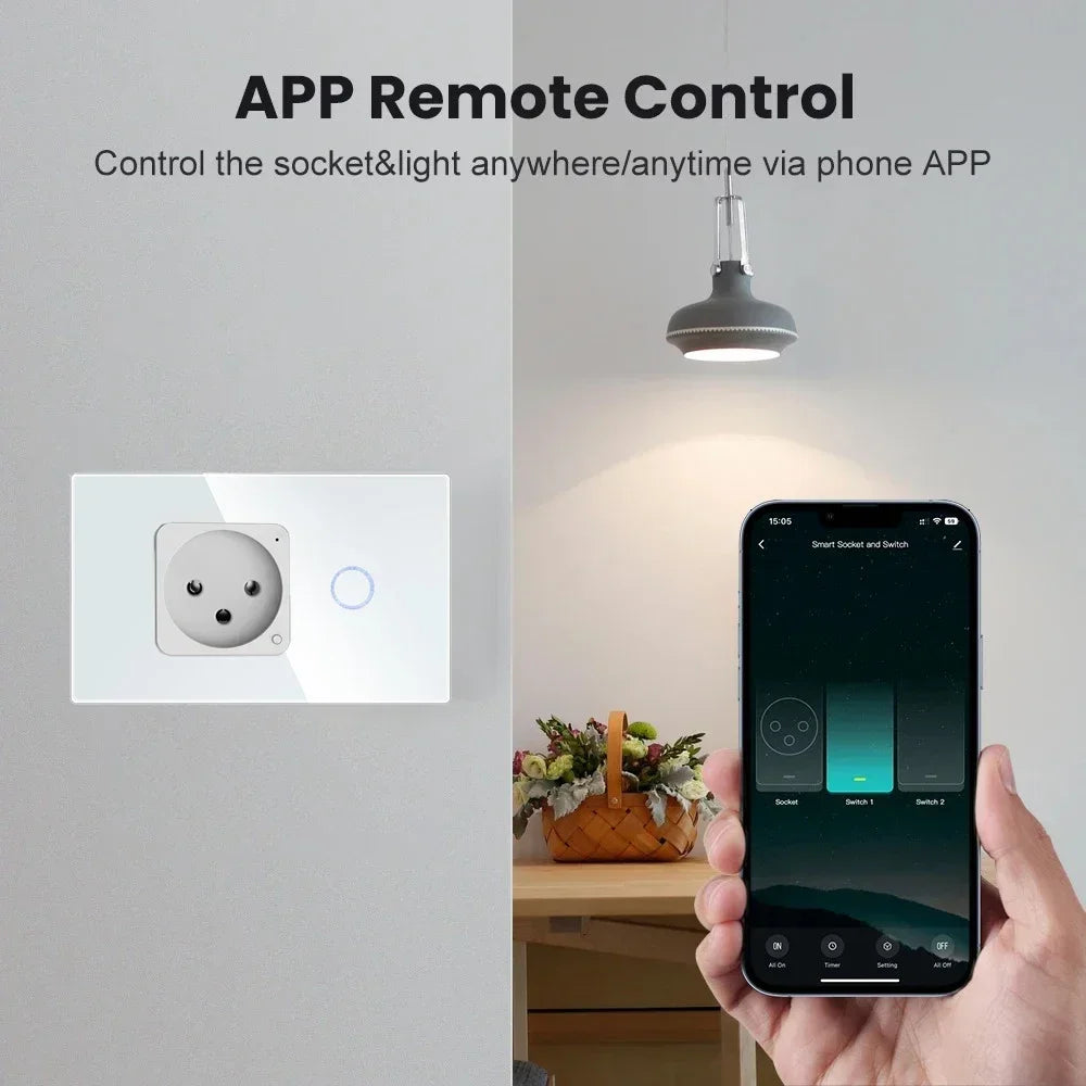 Melery Israel Wall Socket Wifi Smart Light Switch Tuya Plug Electrical Outlet Touch Glass Panel Intelligent Alexa Google Home