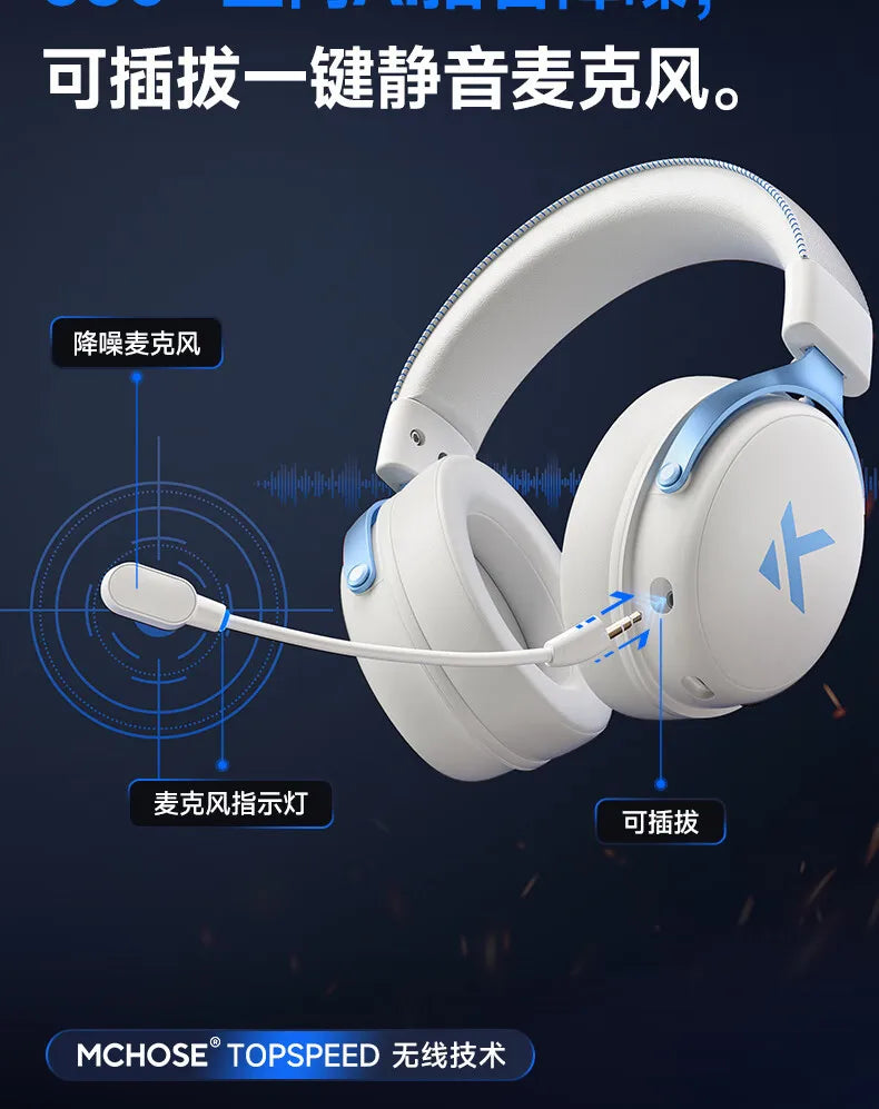 Newly Upgraded MCHOSE V9 Pro Over-Ear Gaming Headset with Four-Mode Connectivity Long Battery Life for Gaming and Entertainment