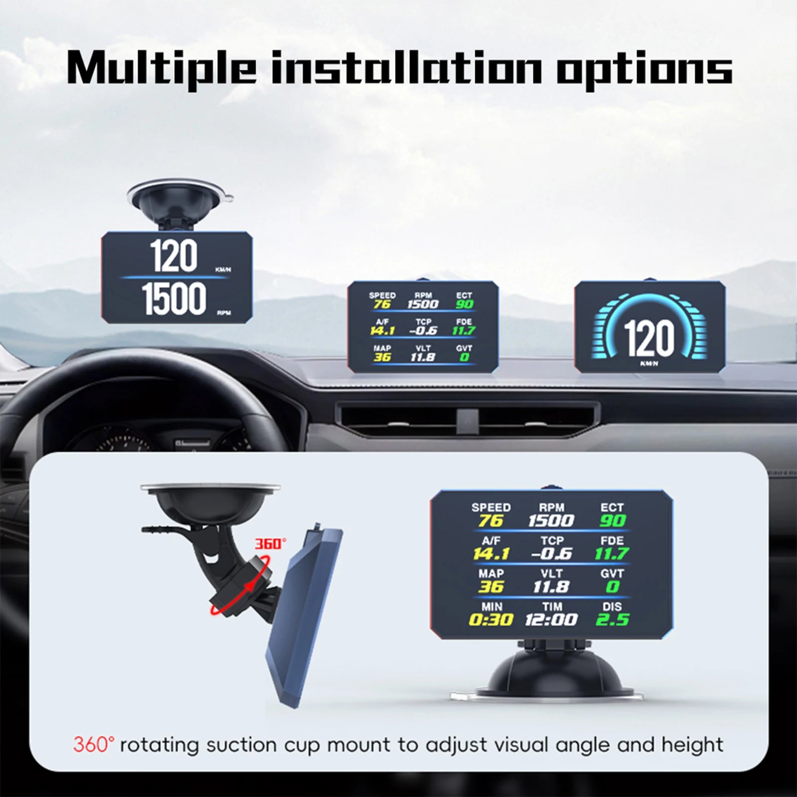 P16 HUD Obd2 Display On-board Computer Car Speed Gauge Smart Digital Tachometer Speedometer projector EOBD Water Oil Temperature