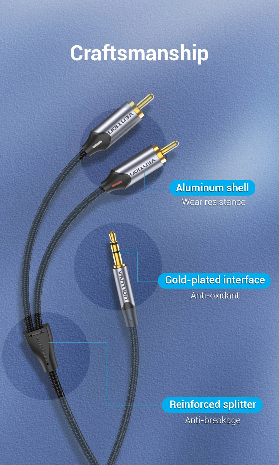 Vention RCA Cable HiFi Stereo 3.5mm Jack to 2RCA  Audio Cable AUX RCA 3.5 Y Splitter for Amplifiers Audio Home Theater Cable RCA