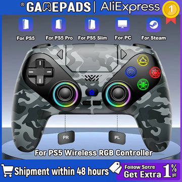 Wireless RGB Light Gamepad For Playstation 5 Controller Console Gaming Controller With Turbo Dual Sense Vibrate Programming