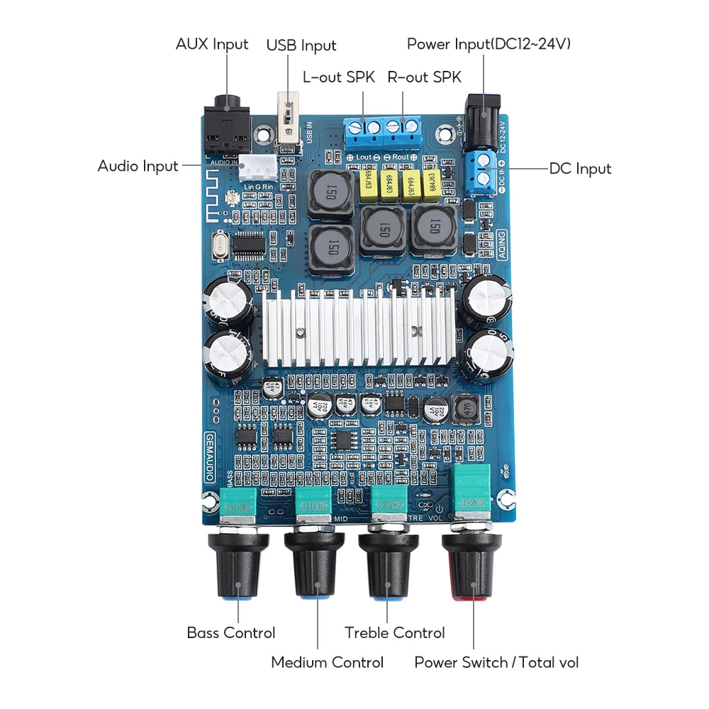 AIYIMA Audio TPA3116 50Wx2 Bluetooth Amplifier Board HiFi Power Amplifiers Digital Sound Amplificador Stereo Home Audio Amp