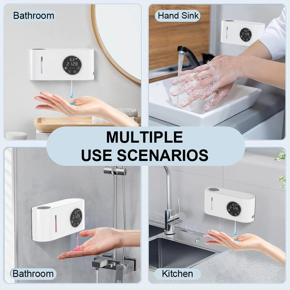 Automatic Soap Dispenser Wall-Mounted Non-Contact Sensor Soap Dispenser (With LED Screen) for Bathroom Kitchen Soap Dispenser
