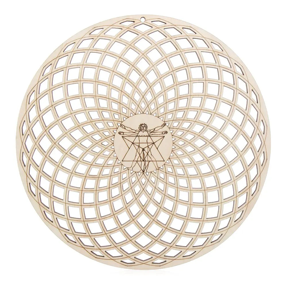 Wooden Wall Art Home Decor Flower Of Life Energy Mat Decorative Boards Crafts Slice Wood Base Coasters Sacred Geometry Ornament