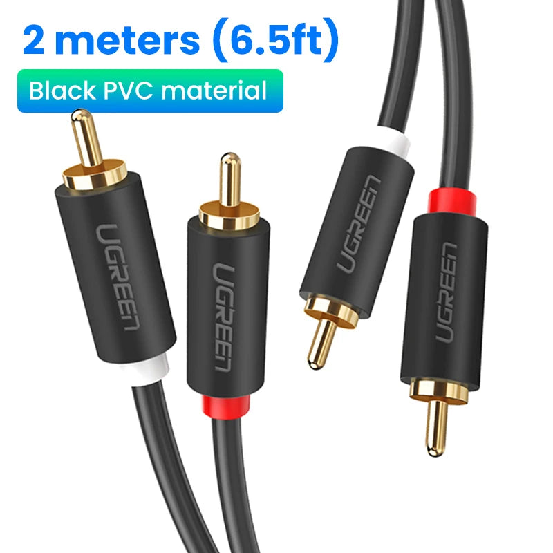 UGREEN RCA Stereo Cable 2 RCA Male to 2RCA Male Stereo Audio Cable for Home Theater HDTV Amplifiers Hi-Fi Systems Audio Cable