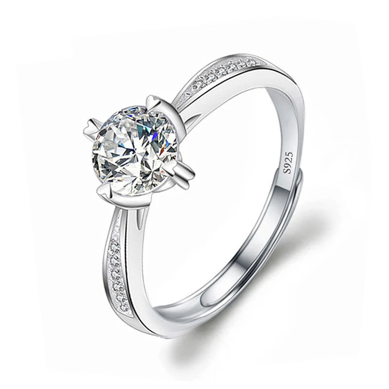 Moissanite Engagement Finger Rings Inlaid Diamond Open Ring For Women 925 Silver Promise Wedding Adjustable Rings Fine Jewelry