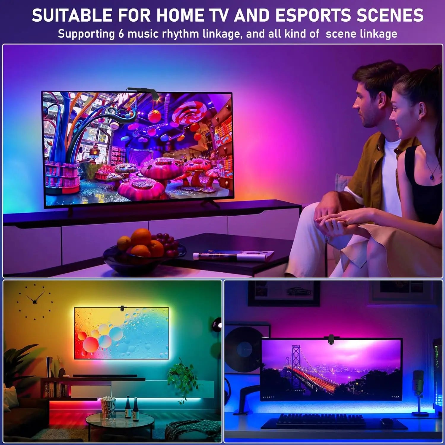 LED TV Backlight Strip with Camera Sync to 55-85 Inch TVs Smart RGB-IC LED Strip Lights for Gaming Room 55-85inch Ambient Light