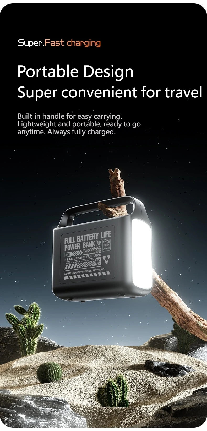 200000mAh Power Bank Large Capacity Portable Outdoor Emergency Power Supply Built-in cable Camping Iight For iPhone Xiaomi