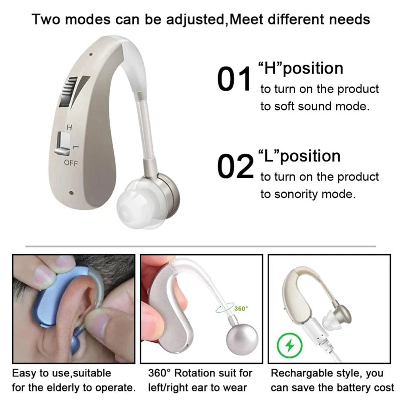New Compact Lightweight Single Rechargeable Headphones Noise Cancelling Feature Ear-hook Earbuds Suitable For The Elderly