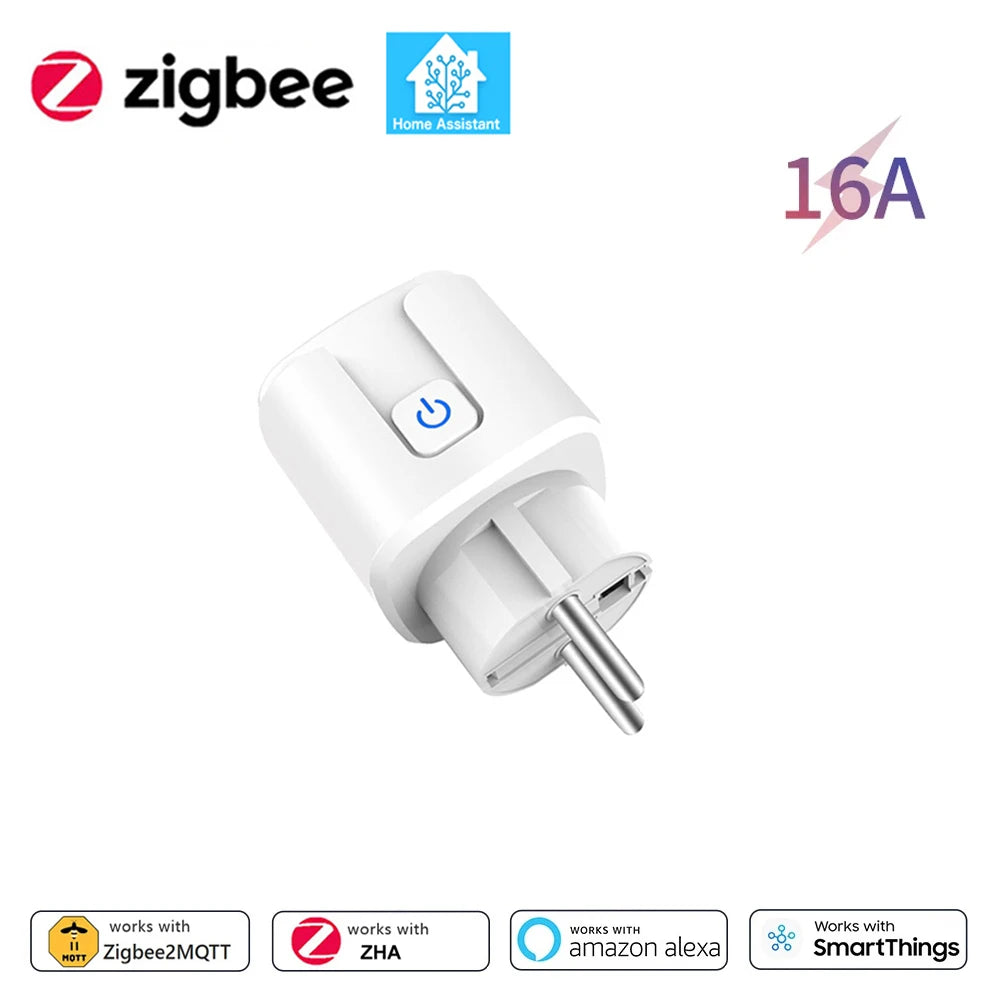 Home Assistant Zigbee EU Smart Plug 20A/16A Smart Socket With Power Monitoring Timing Function APP Control Works with Alexa Z2M