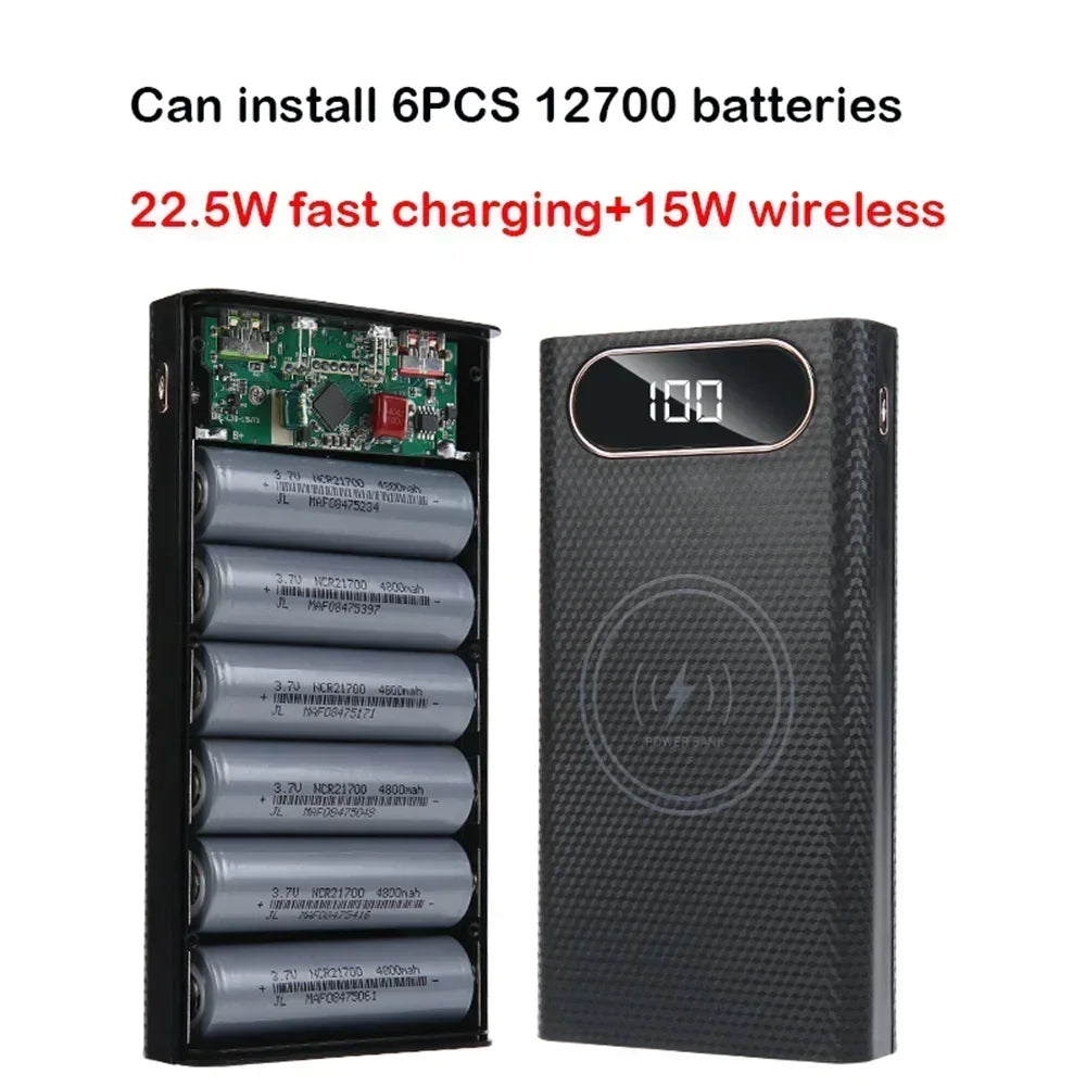 Battery Charger Box Power Bank Holder DIY Shell Case Dual USB 6x21700 With LED Light 21700 Battery Shell Storage Organize
