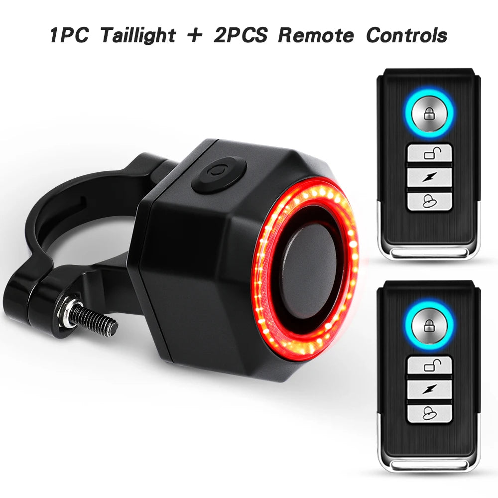 Hollarm Smart Bike Taillight Alarm Anti Theft Burglar Bicycle Light Alarm USB Charge Smart Brake Sensing Remote Control Tail Lam