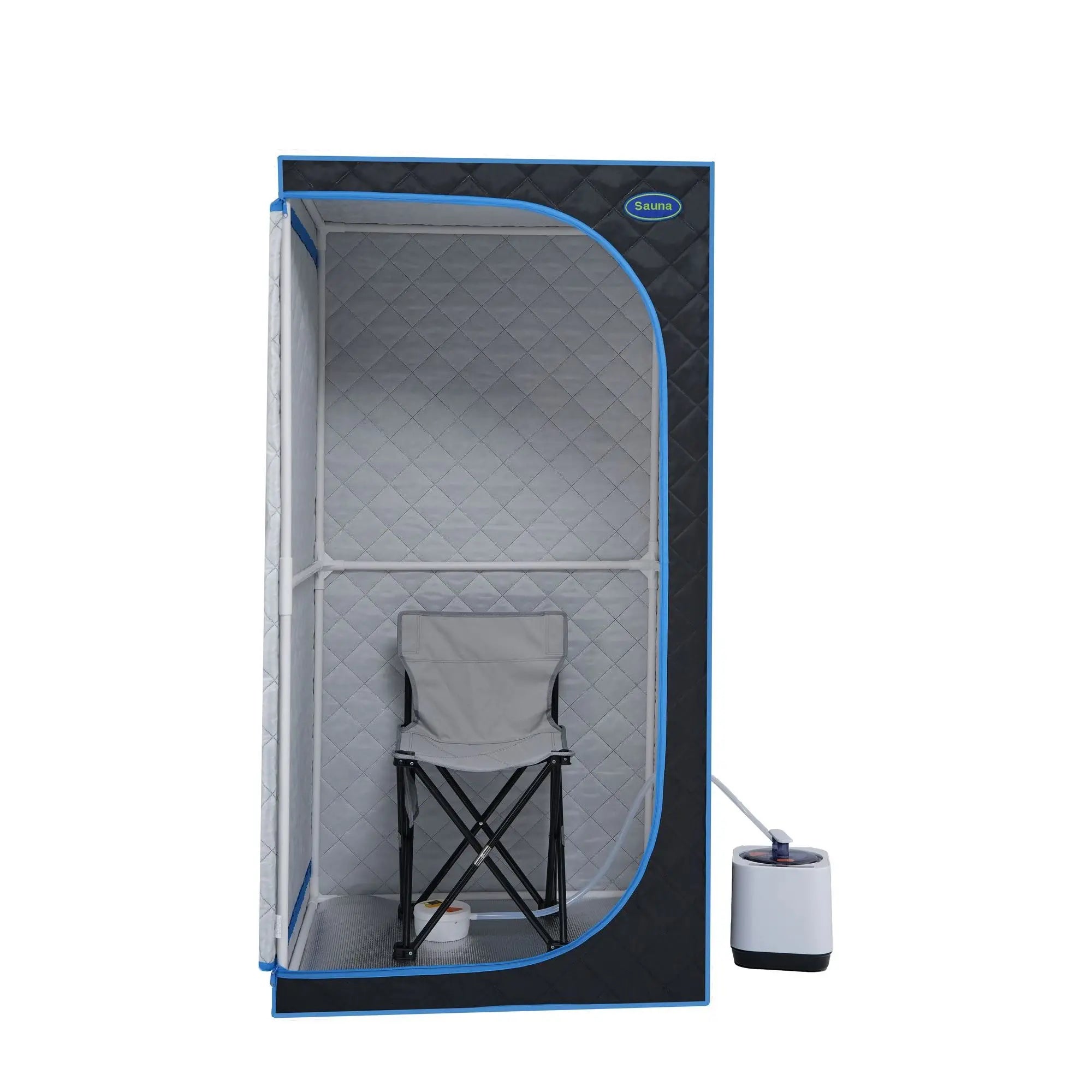 Portable Black Full Size Steam Sauna tent–Personal Home Spa, with Steam Generator, Remote Control, Foldable Chair, PVC pipes. Ea