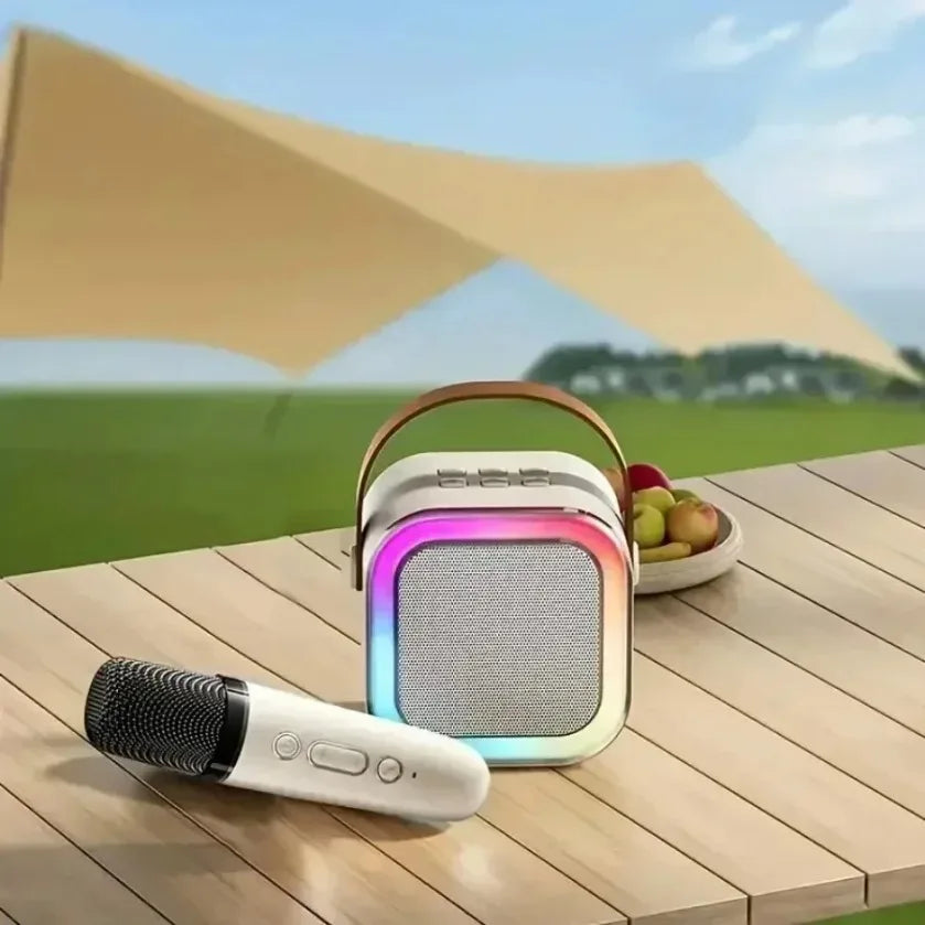 Portable Bluetooth 5.3 Karaoke Speaker 3D Surround Sound with 1-2 Wireless Microphones Home Family Singing for Aux/U Disk/TF