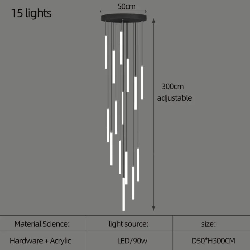 Villa Hanging Pendant Light Rotating Linear Staircase Acrylic Chandelier For Home Living Room Lobby Restaurant Luminaires Decora