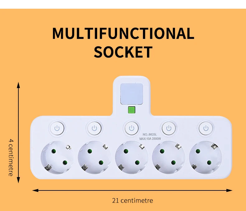 Wireless Wall Charger Socket with 3 AC Outlets +2 USB Ports+ 1 Type C 6-in-1 Plug Socket EU Plug Fast Charging power board