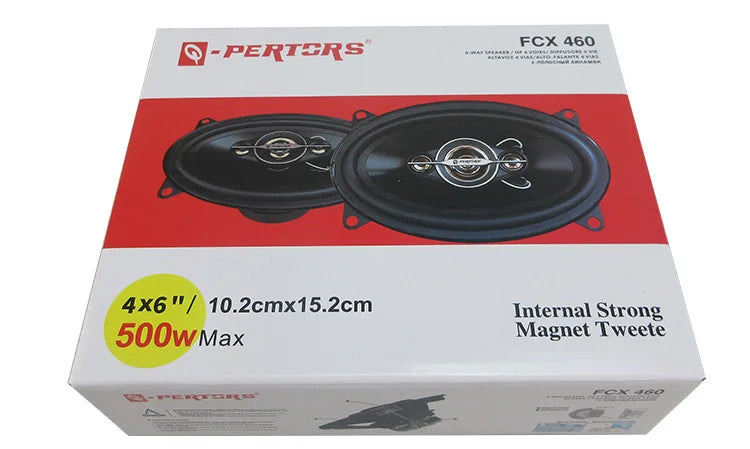 A pair of 4x6-inch coaxial four-way car audio speakers, 500W maximum power, 50W RMS, high-power sound quality, 4 ohm impedance