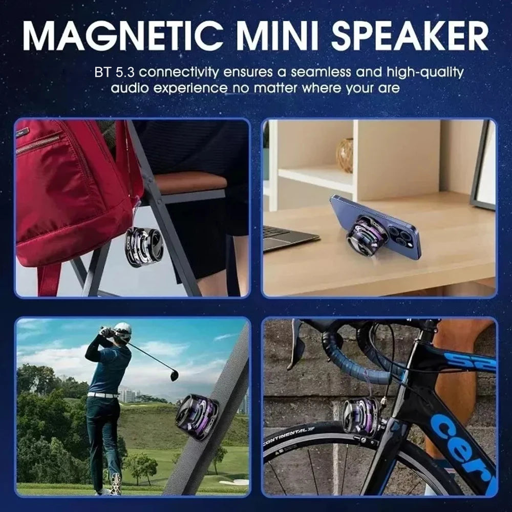 Outdoor Magnetic Bluetooth5.3 Speaker Wireless Portable Mini Travel Stereo Speaker with RGB Color Light and Phone Holder for Ios