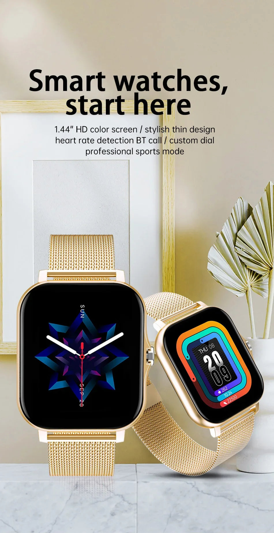 Smart watch for android phone.1.44 inch color screen full touch bluetooth call smart watch magnetic charging