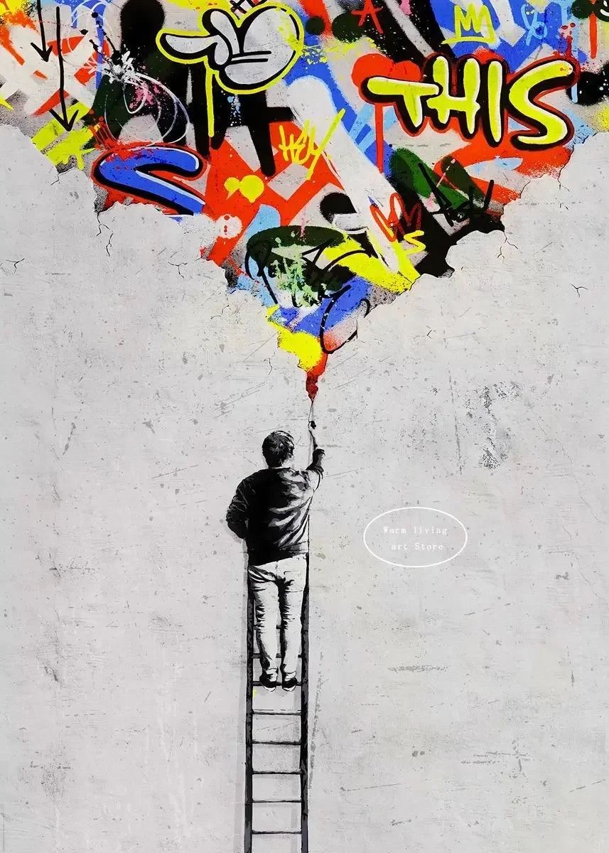 Classic Retro Wall Art Banksy Street Graffiti HD Canvas Print Poster Home Living Room Bedroom Decorative Painting