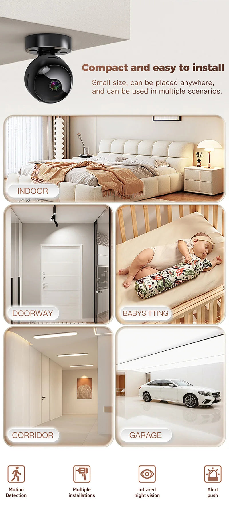 S2 Mini Camera WiFi Wireless Security 360° Protection Remote Monitor Camcorders Night Vision Video Smart Home HD Camera