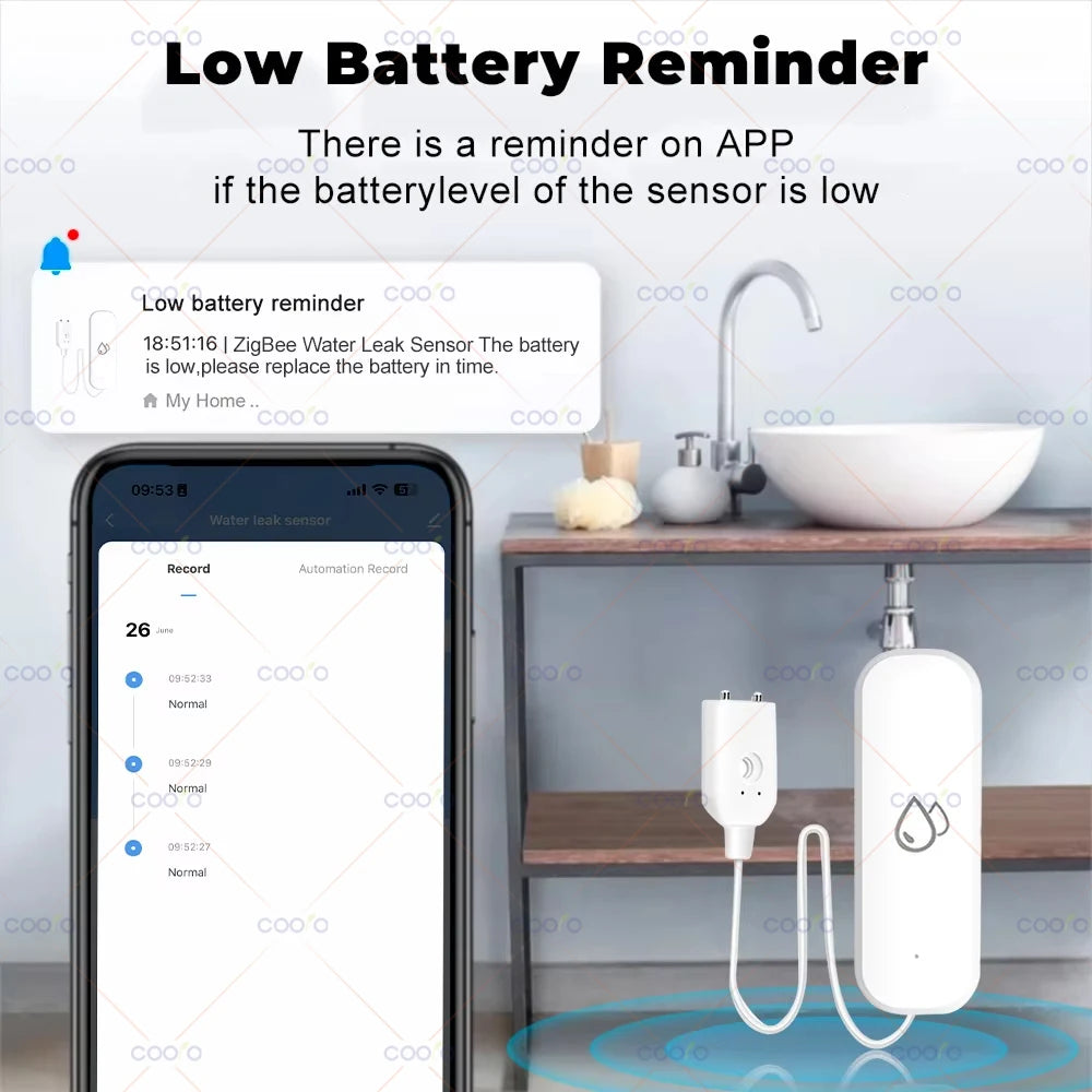 Zigbee 3.0 Smart Flood Leakage Sensor App Remote Monitor Water Overflow Level Detector Water Leak Sensor Security Alarm System