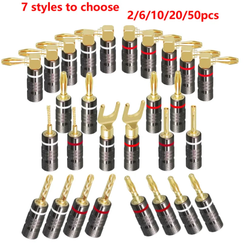 2/6/10/20/50pcs 4mm Banana Plugs Male Connector 24K Gold Plated Hifi Audio Speaker Banana Connectors for Speakers and Amplifiers
