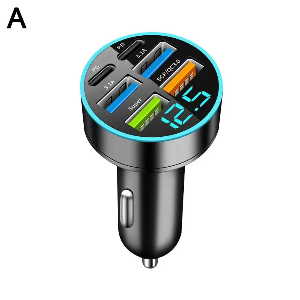 New Digital Display Car With 4usb Car Charger 66w Fast Charging Car Mobile Phone Adapter PD Mobile Phone Charging Head