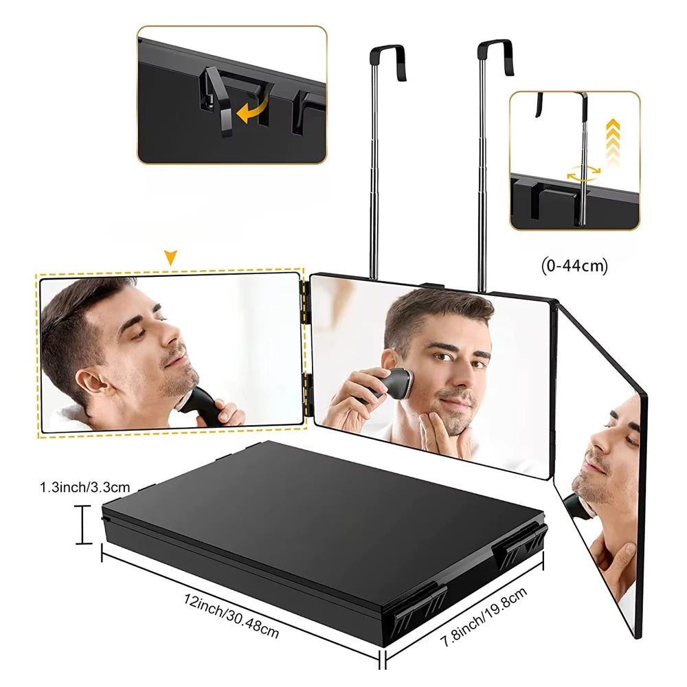 360° Viewing Makeup Mirror for Hair Cutting Travel Portable Self Haircut Mirror with Adjustable Hooks for Shaving, Hair Styling
