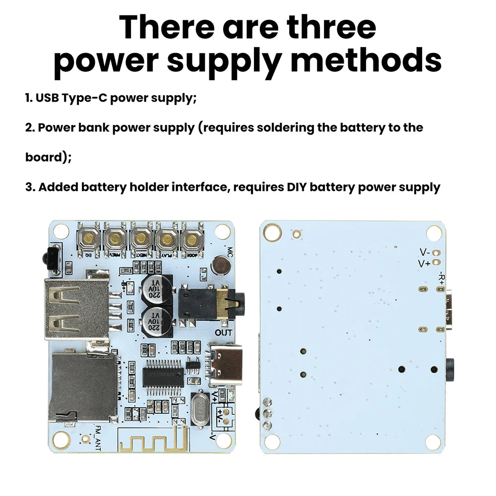 Bluetooth 5.4 Audio Receiver Board with USB/TF Playback Lossless Decoding AAC MP3 WAV FLAC APE for Car AUX DIY Power Supply