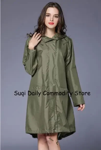 Fashion Women Lightweight Poncho Waterproof Long Raincoat Men Adults Outdoor Windproof Rain Coat Jacket Hiking Rainwear