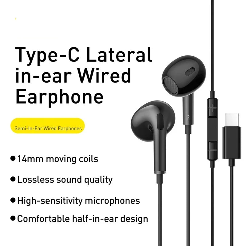 TypeC In Ear Wired Earphones with Microphone Digital DAC for Smartphones Compact And Premium