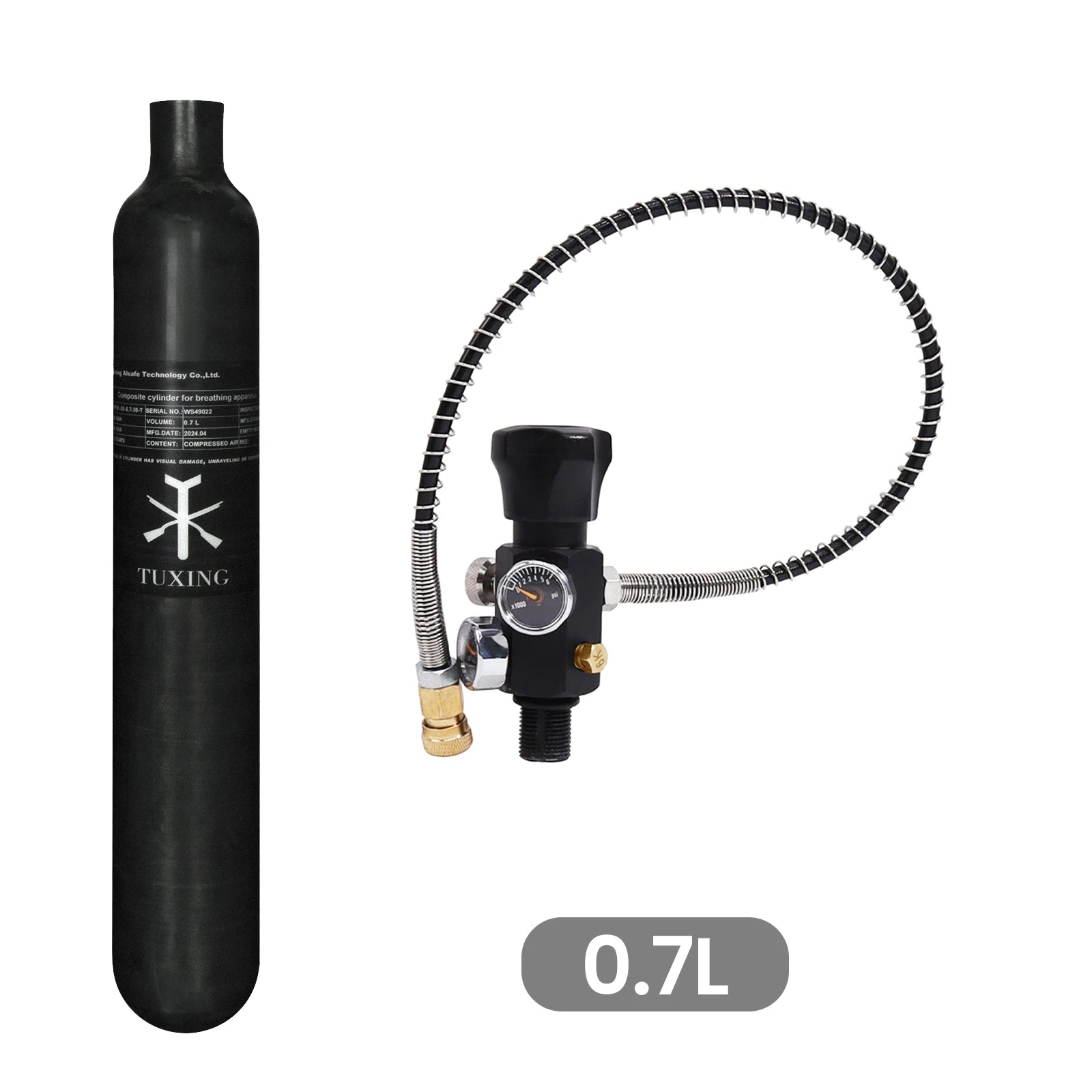 TUXING 4500Psi 300Bar 0.7L 700cc 42Ci Carbon Fiber Cylinder HPA High Pressure Regulating Valve Fill Station Scuba Diving M18*1.5