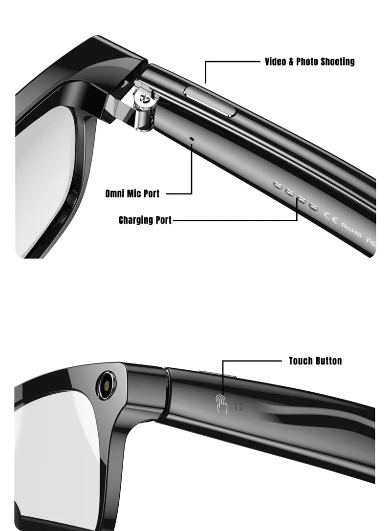 AI Smart Glasses 8K HD Photochromic Multifunction Translate Camera Glasse Bluetooth Calling Voice Assistant Music Player