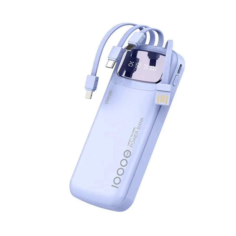 CCC Certified 10000mAh 20000mAh Power Bank Built in Type C Cable Ultra Thin Digital Display Portable External Battery Powerbank